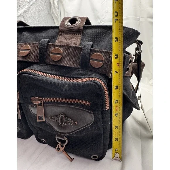 Banned Alternative DOOM LAGOON HANDBAG Steampunk Key Canvas Black Copper NWT - Picture 14 of 16